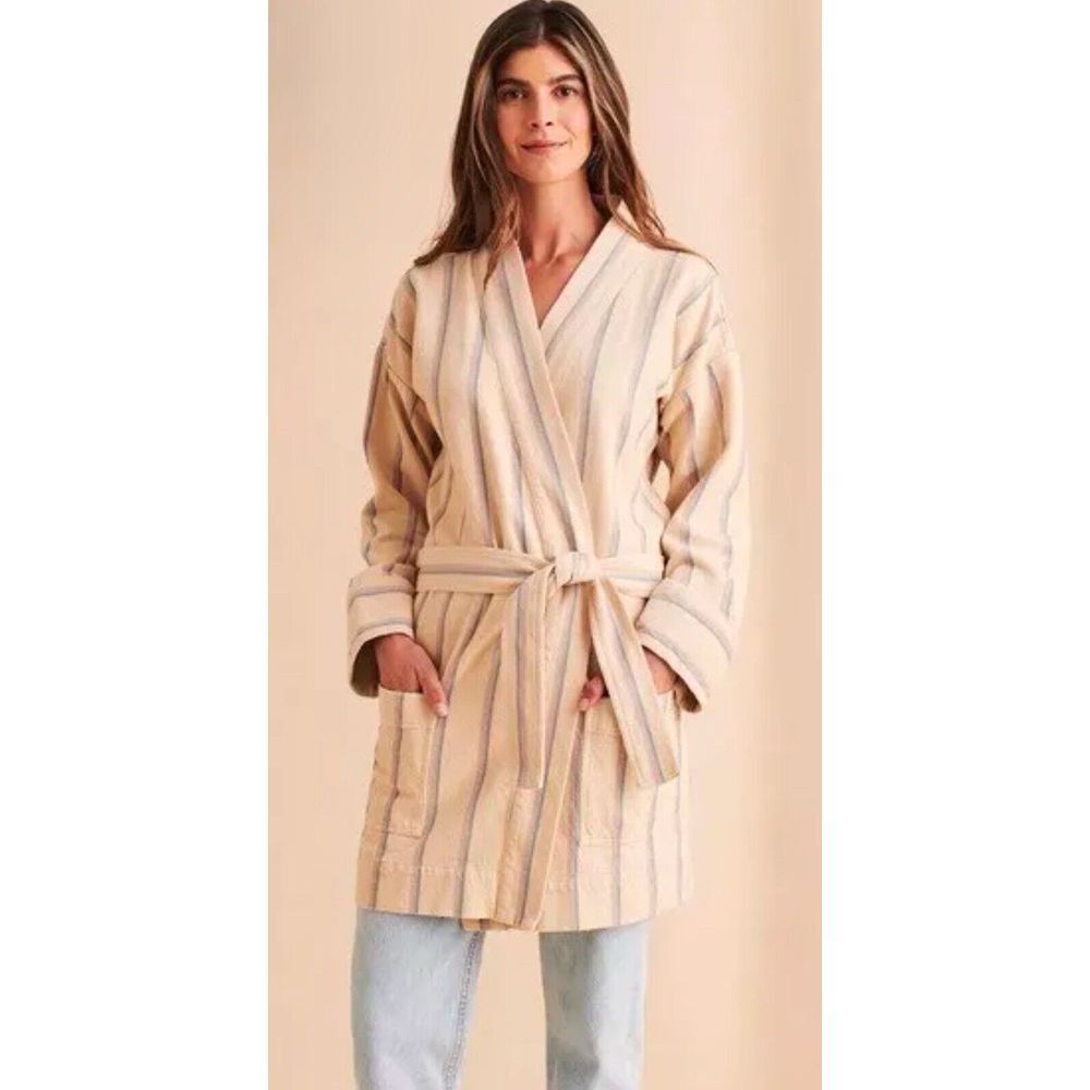 Faherty Palms Springs Wrap Jacket in Cayucos Stripe Linen Pockets XS NWT $178‎